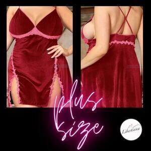 XXXL 3X plus red velvet baby doll g string pajama sleep lingerie set - NWT B92